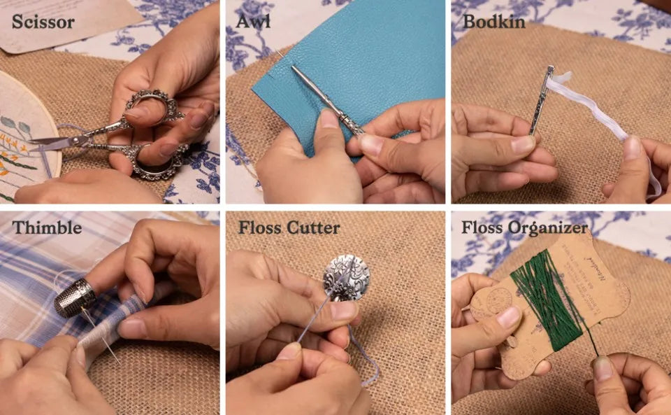 Vintage Sewing Kit – Embroidery Scissors, Threader & Needle Set