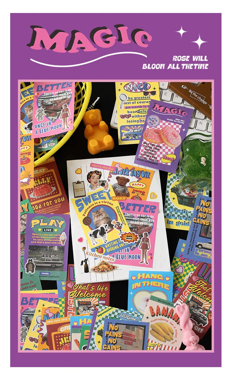 30-Piece Cute Retro Poster Paper Set for Scrapbooking & Journaling