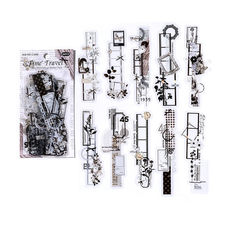 20-Piece Vintage Long Strip Sticker Set for Scrapbooking & Journaling