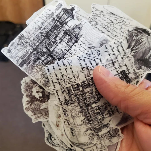 17-Piece Vintage Black & White Newspaper Sticker Set for Crafts