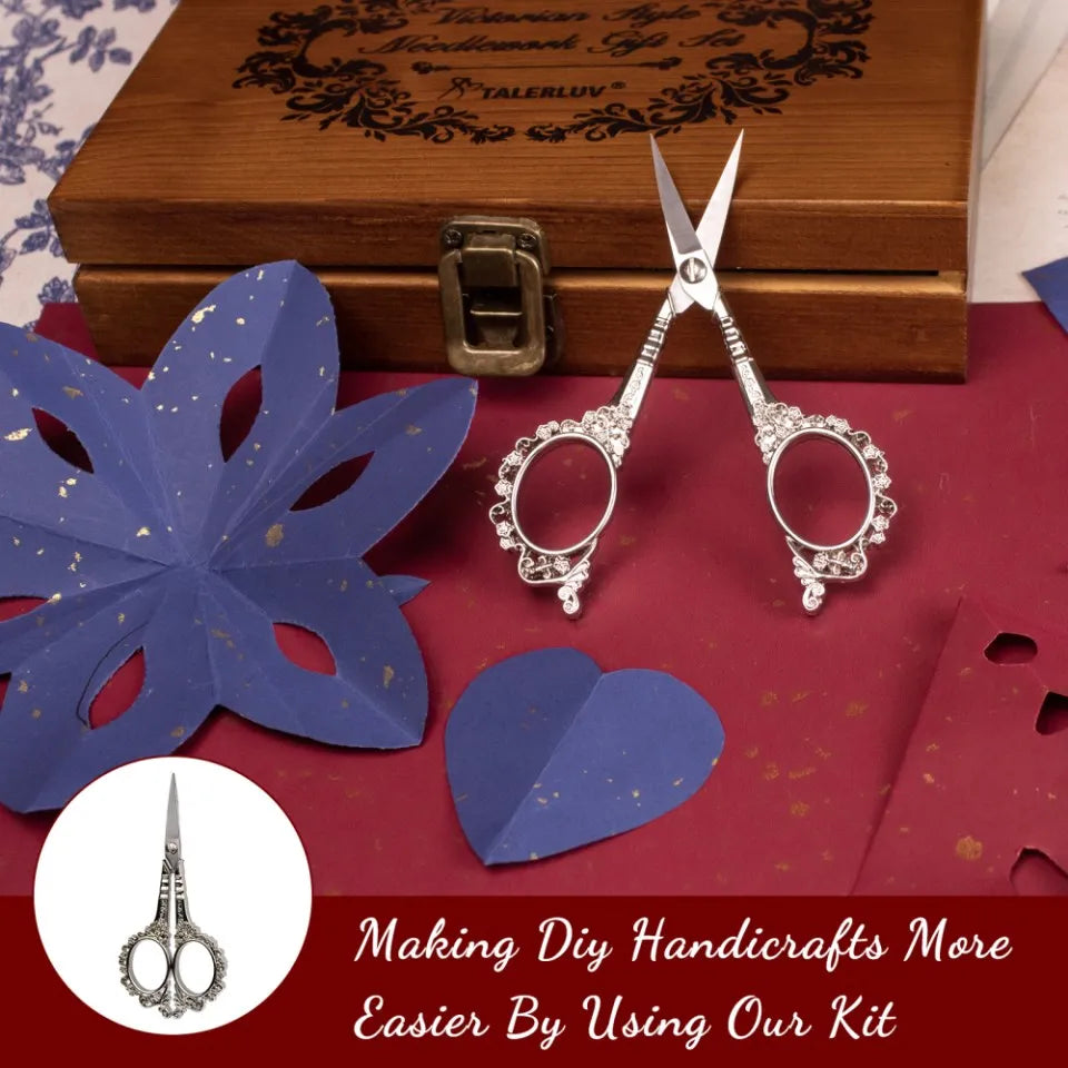 Vintage Sewing Kit – Embroidery Scissors, Threader & Needle Set