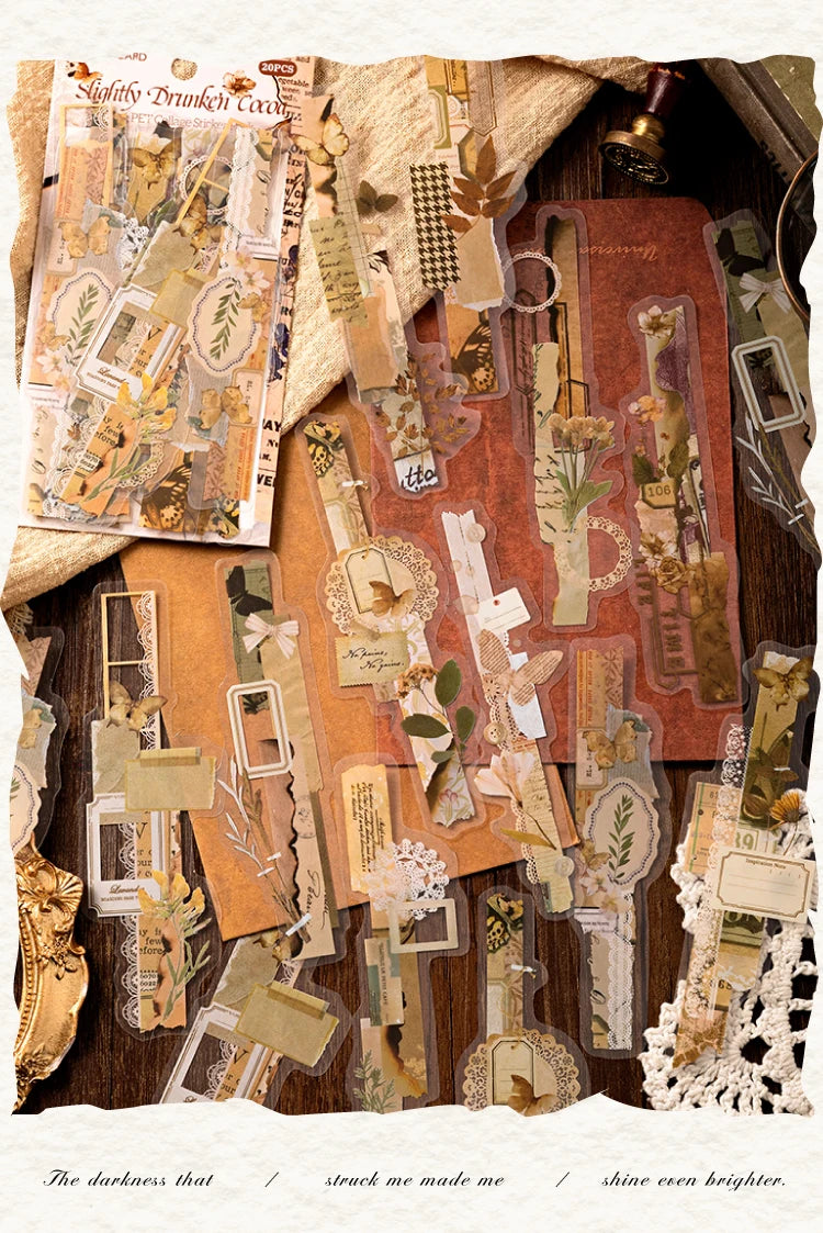 20-Piece Vintage Long Strip Sticker Set for Scrapbooking & Journaling