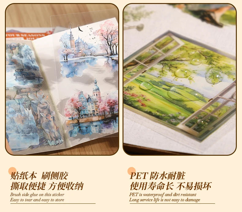 20-Sheet PET Die-Cut Sticker Book with Four-Season Scenery Designs