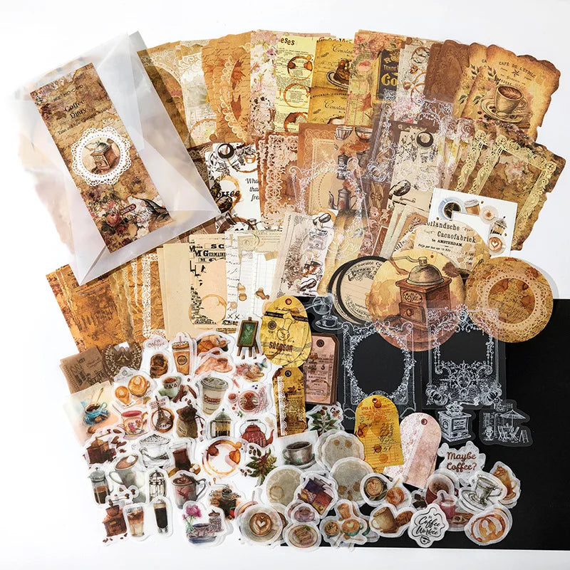 200-Piece Vintage Sticker and Paper Set for Creative Projects