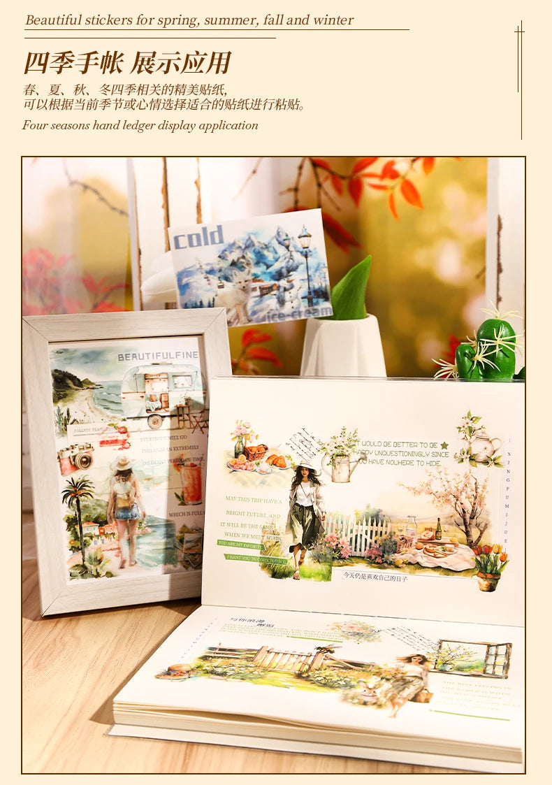 20-Sheet PET Die-Cut Sticker Book with Four-Season Scenery Designs