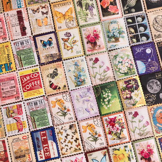 46-Piece Vintage Bronzing Stamp Stickers for Scrapbooking and Journaling