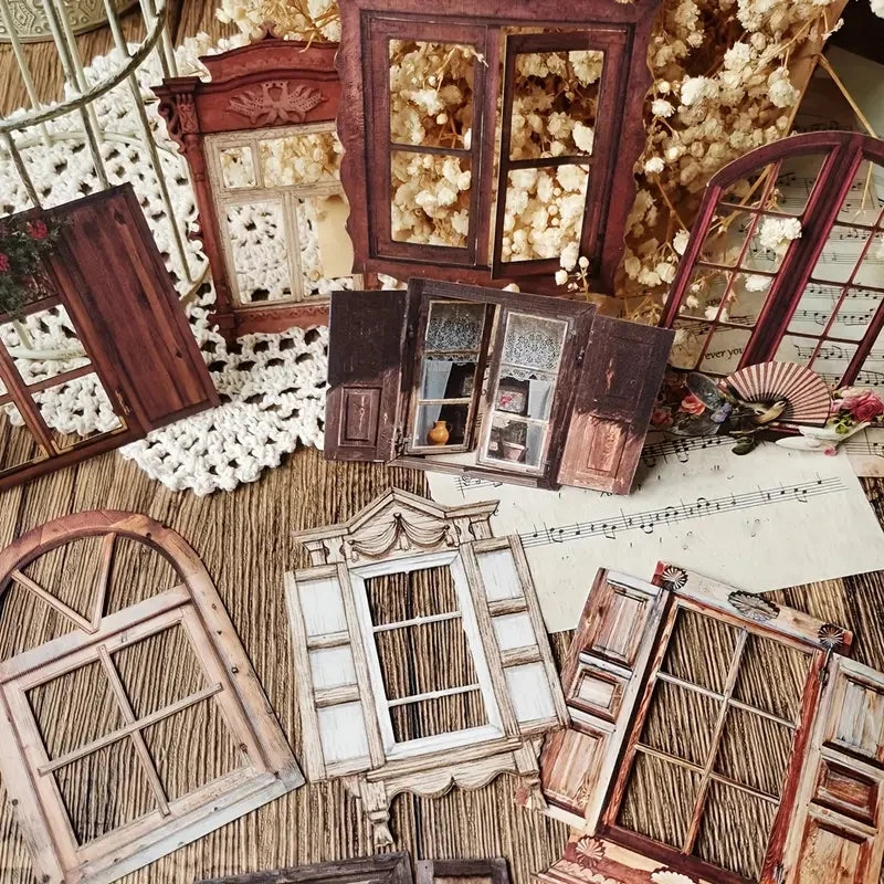 10-Piece Laser-Cut Hollow Doors & Windows Stickers for Scrapbooking