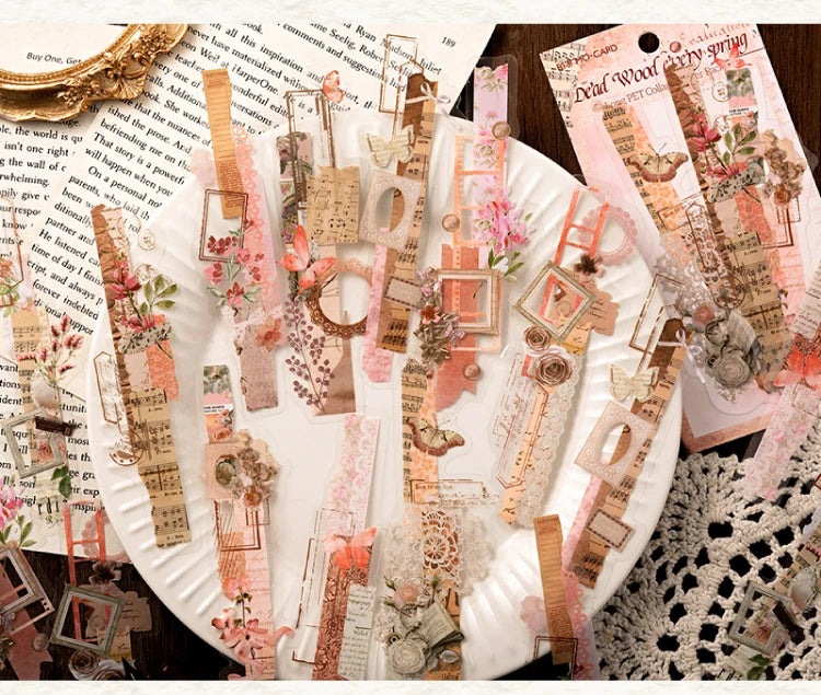 20-Piece Vintage Long Strip Sticker Set for Scrapbooking & Journaling