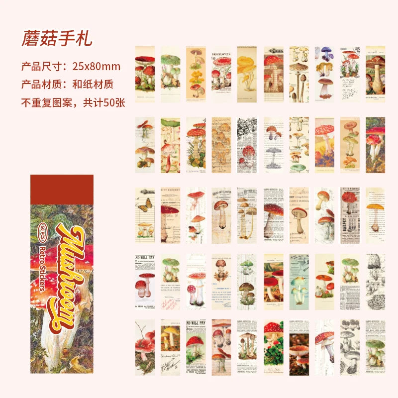 50 Sheets Vintage Washi Stickers for Scrapbooking and DIY Crafts