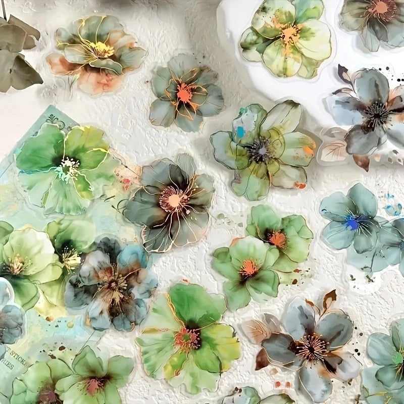 20 Sheets Vintage Flower & Letter PET Stickers for Crafting