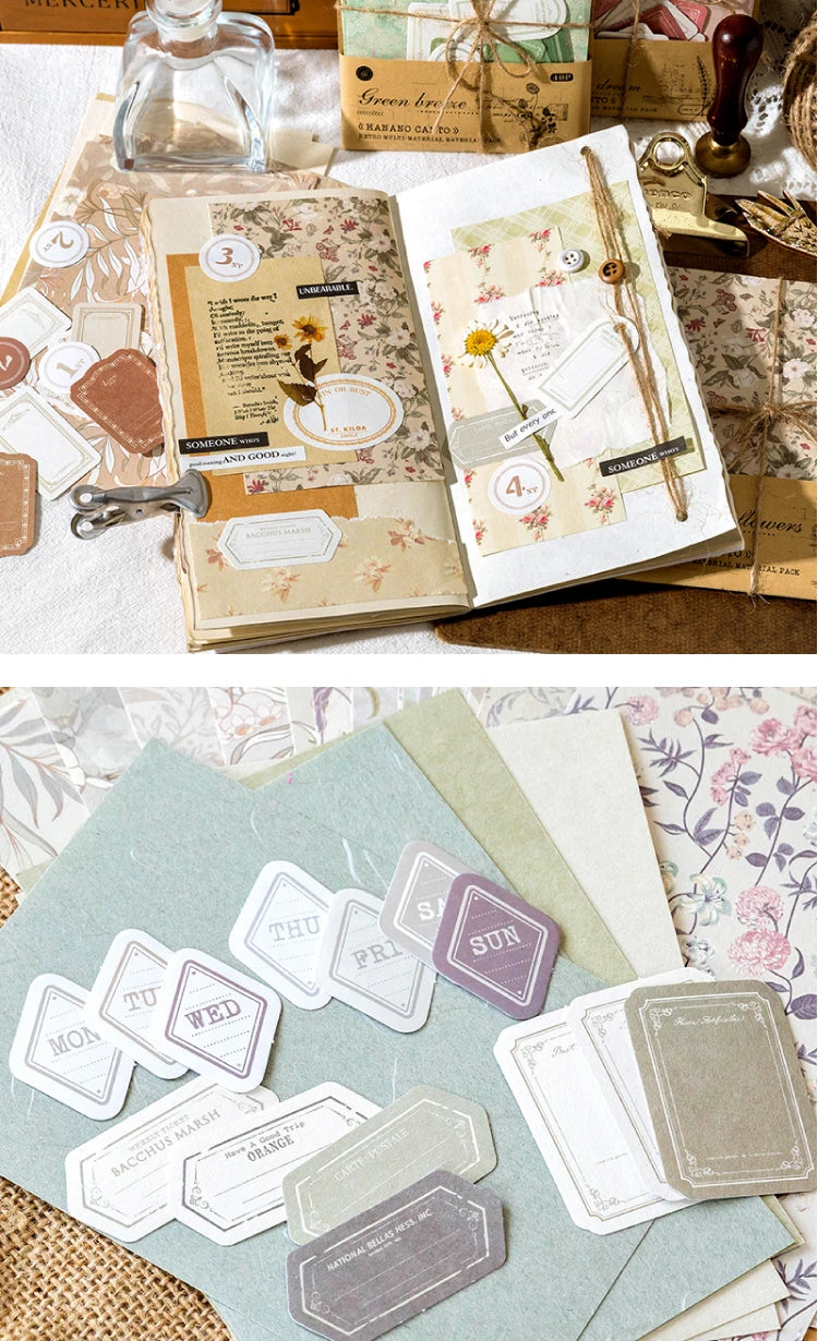 6-Style Vintage Plant Paper Set for Journaling & Scrapbooking Crafts
