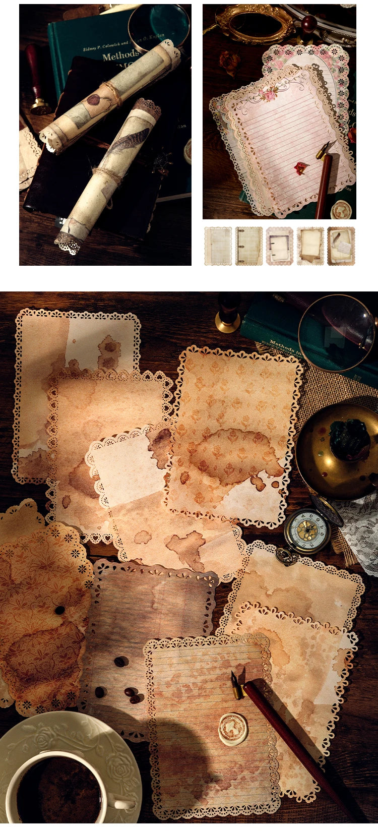 10-Piece Vintage Floral Lace Paper Set for Scrapbooking and Crafting