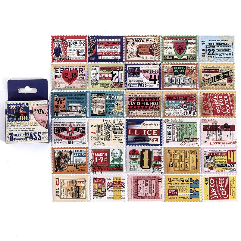 46-Piece Vintage Bronzing Stamp Stickers for Scrapbooking and Journaling