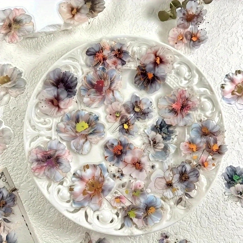 20 Sheets Vintage Flower & Letter PET Stickers for Crafting
