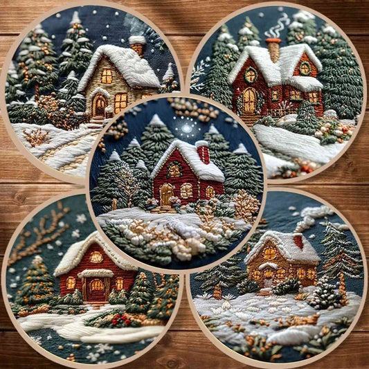 Christmas DIY Embroidery Kit – Cloth, Thread, Hoop, Needles, Instructions
