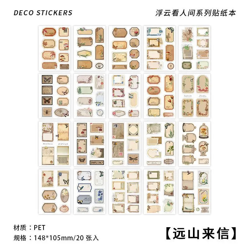 20-Piece Vintage Plant & Mushroom Stickers for Scrapbooking and Crafts