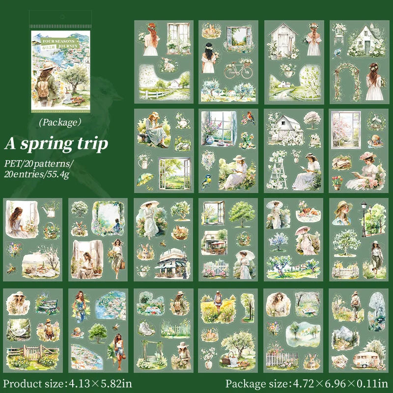 20-Sheet PET Die-Cut Sticker Book with Four-Season Scenery Designs