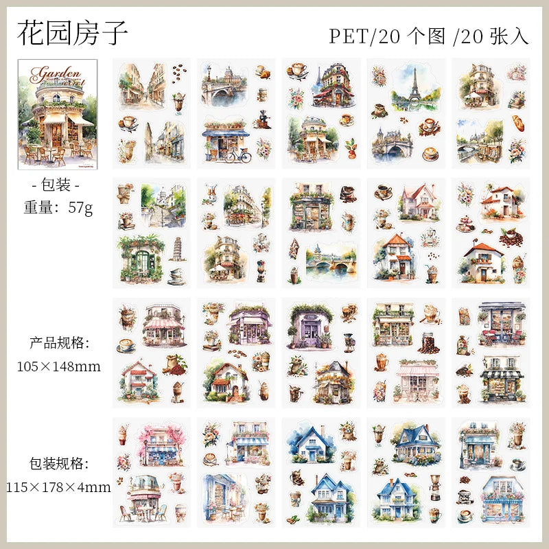 20-Sheet Vintage Log Cabin PET Sticker Book for Scrapbooking