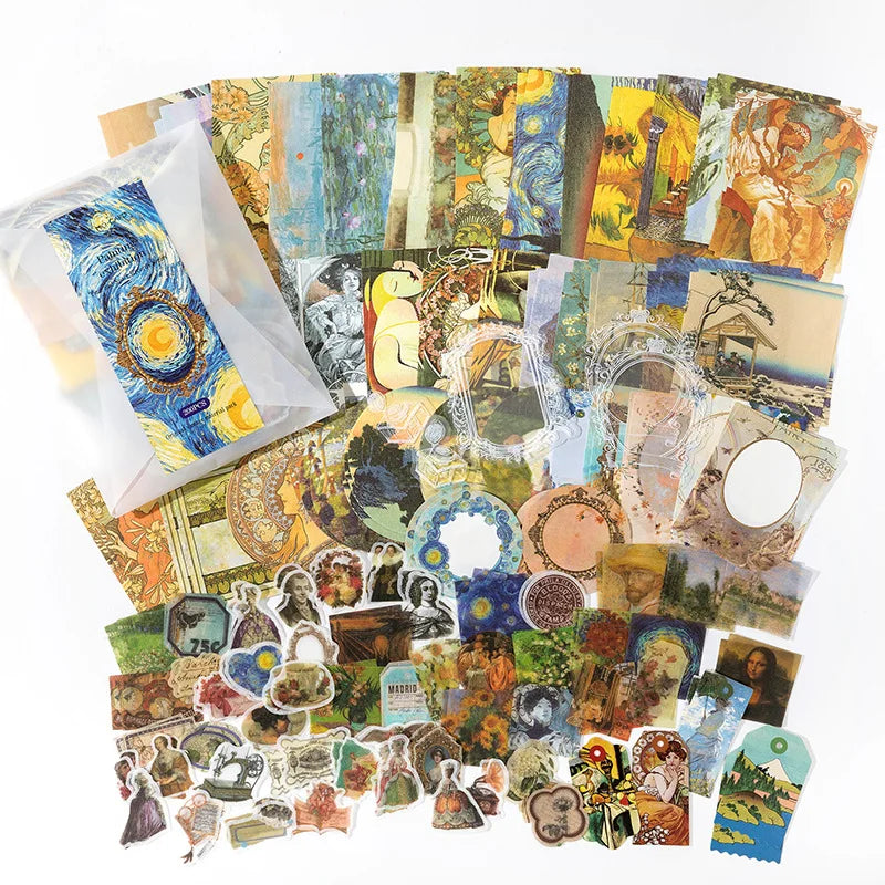 200-Piece Vintage Sticker and Paper Set for Creative Projects