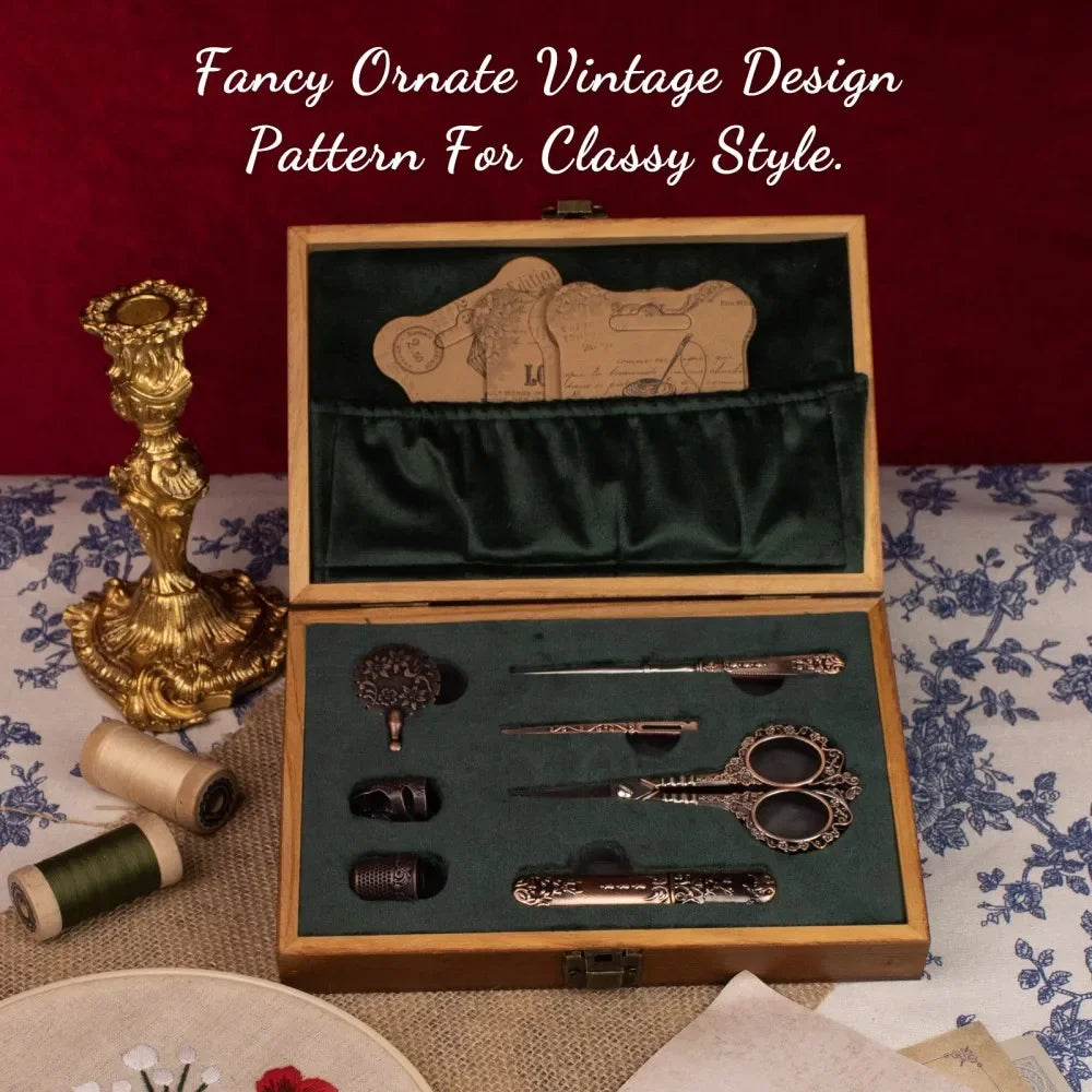 Vintage Sewing Kit – Embroidery Scissors, Threader & Needle Set