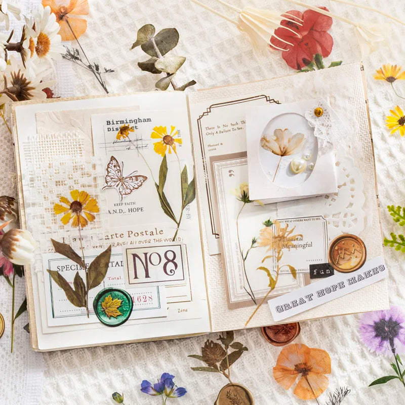 40-Piece Vintage Dried Flower & Leaf Sticker Set for Crafts