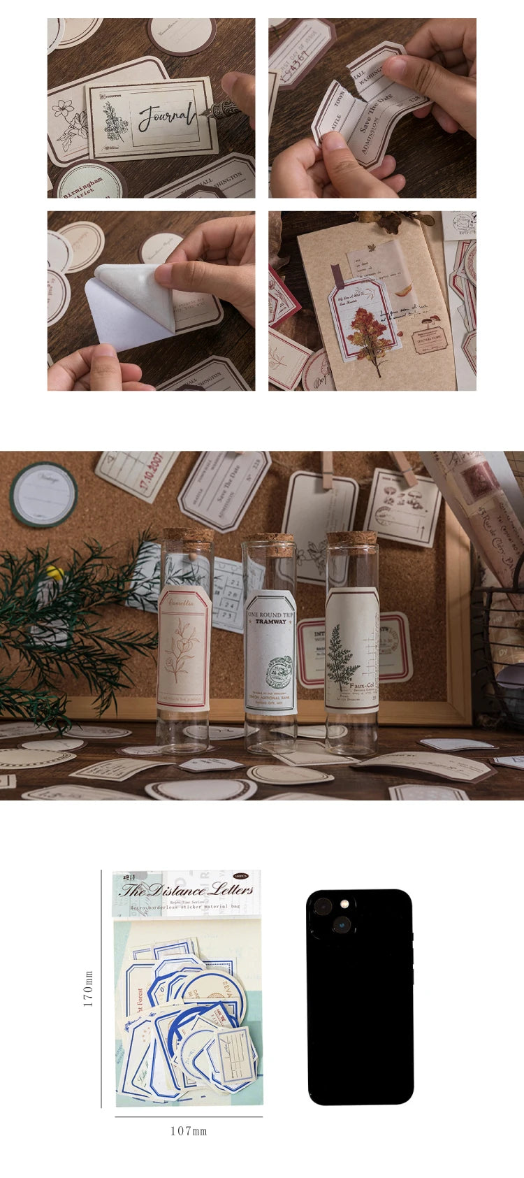 50-Piece Vintage Sticker Set for Scrapbooking, Journaling, and Crafts