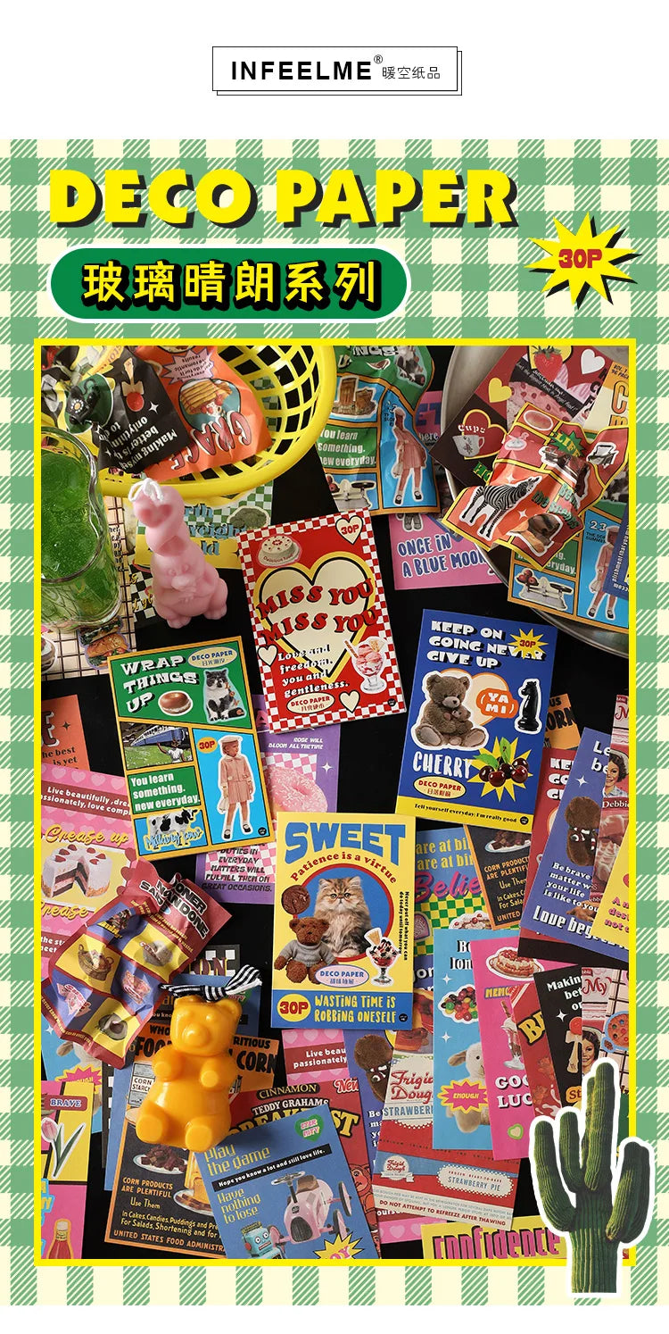 30-Piece Cute Retro Poster Paper Set for Scrapbooking & Journaling