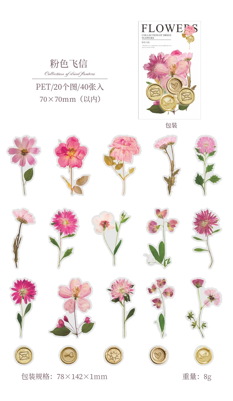 40-Piece Floral Sticker Kit for Scrapbooking and DIY Crafts