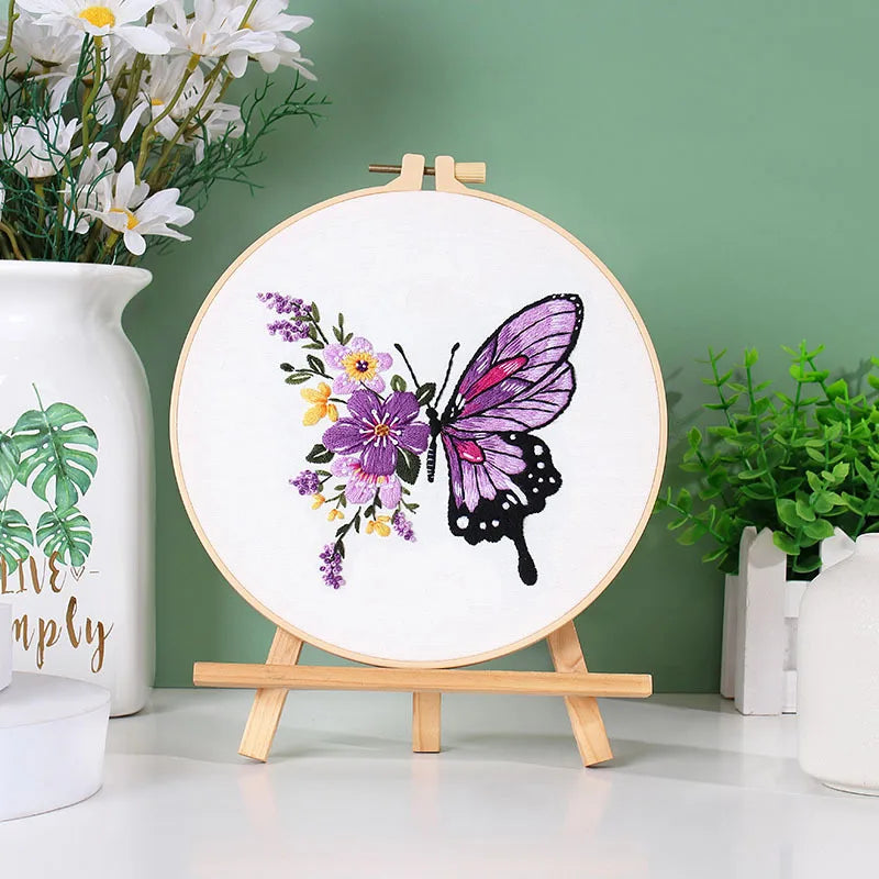 Butterfly & Flower Embroidery Kit – Beginner-Friendly DIY Needlework Set