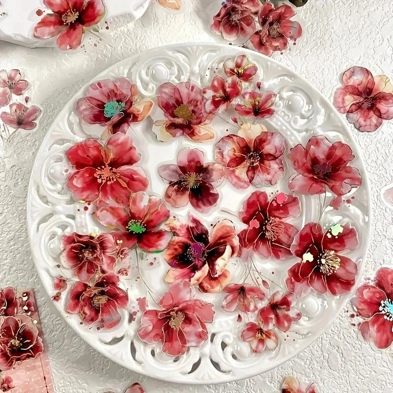 20 Sheets Vintage Flower & Letter PET Stickers for Crafting