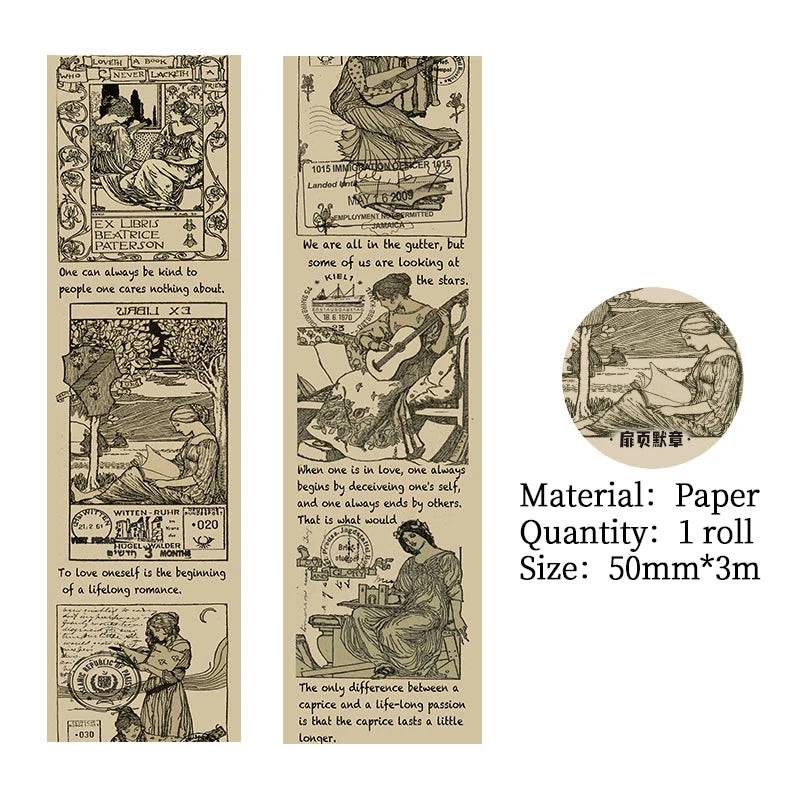 3m x 50mm Euro-American Vintage Washi Tape for Scrapbooking