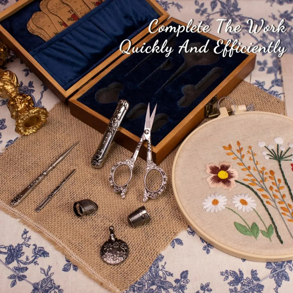 Vintage Sewing Kit – Embroidery Scissors, Threader & Needle Set