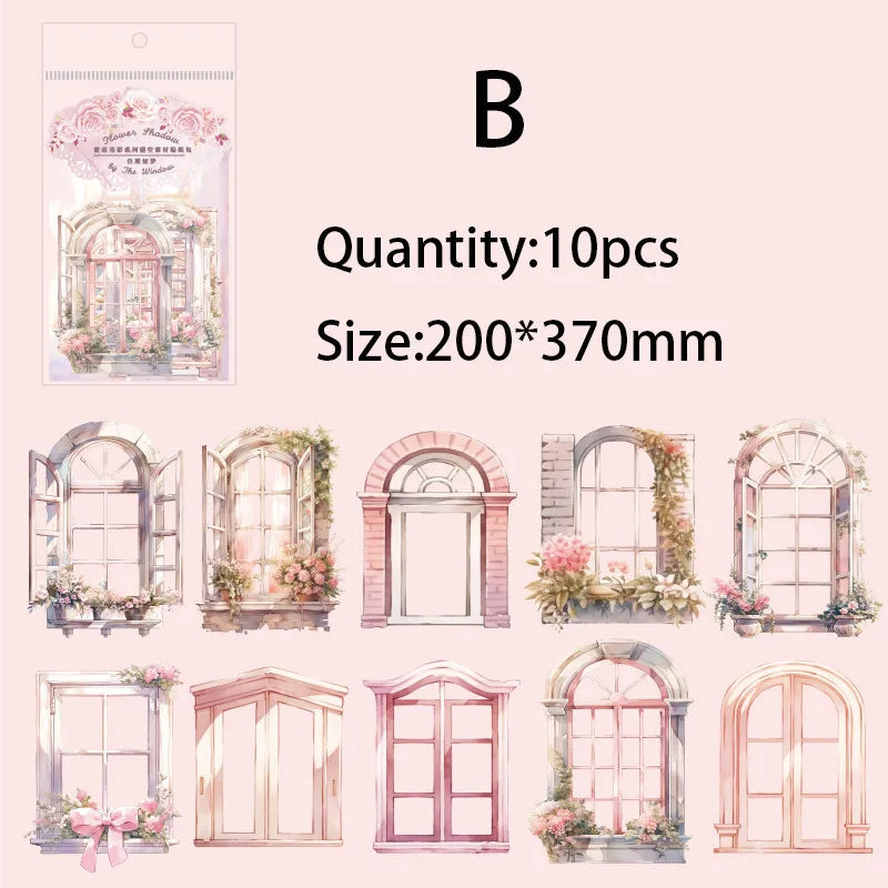 10pcs Window Flower Collage Paper Set for Scrapbooking & Journals