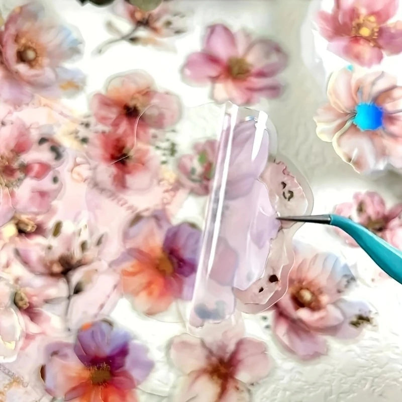 20 Sheets Vintage Flower & Letter PET Stickers for Crafting