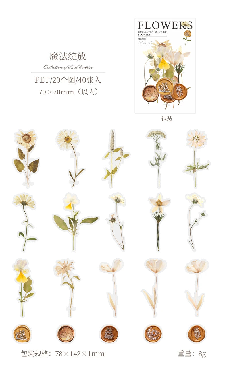 40-Piece Floral Sticker Kit for Scrapbooking and DIY Crafts