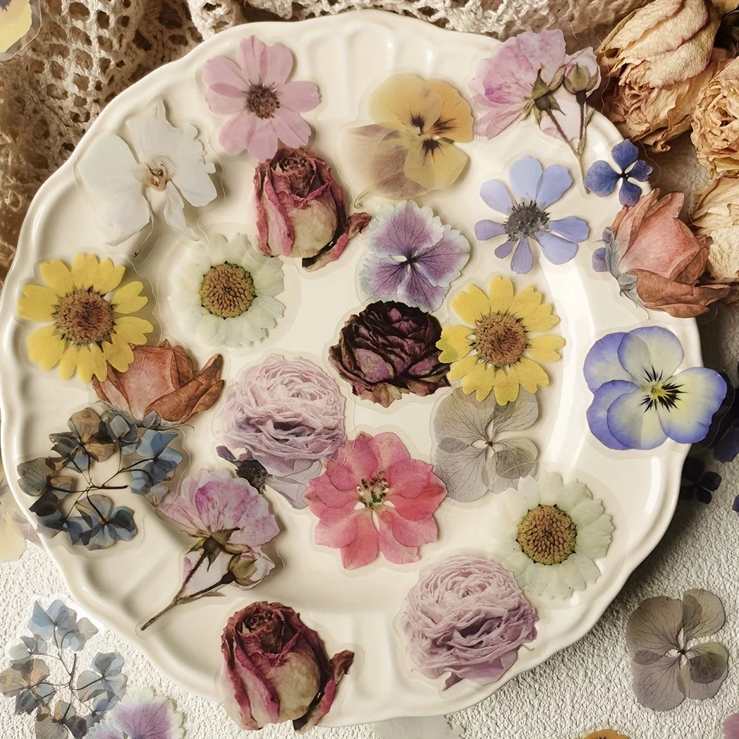 40-Piece Rose & Plant PET Stickers for Scrapbooking & Crafting