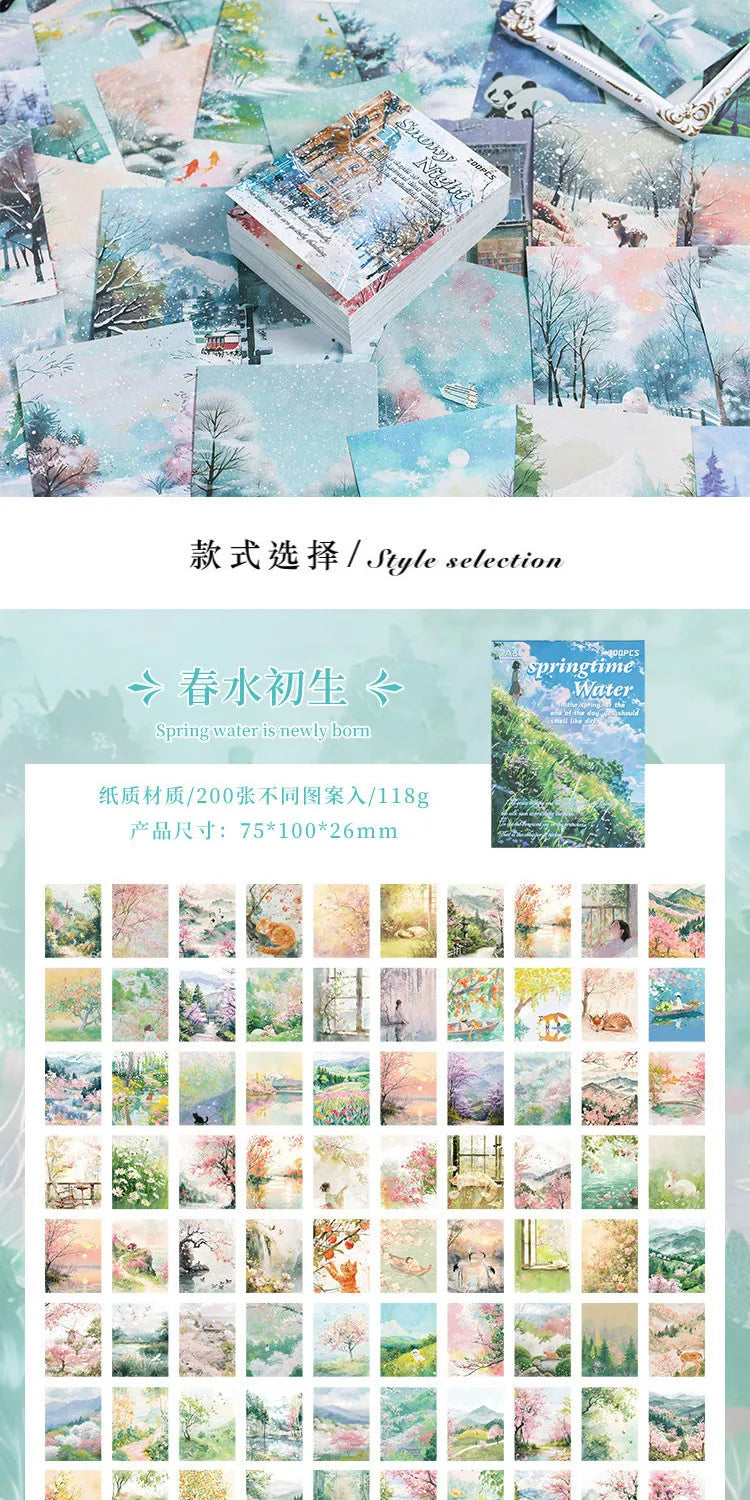 200-Sheet Scrapbook Paper Set with Scenic Landscape Designs for Crafting