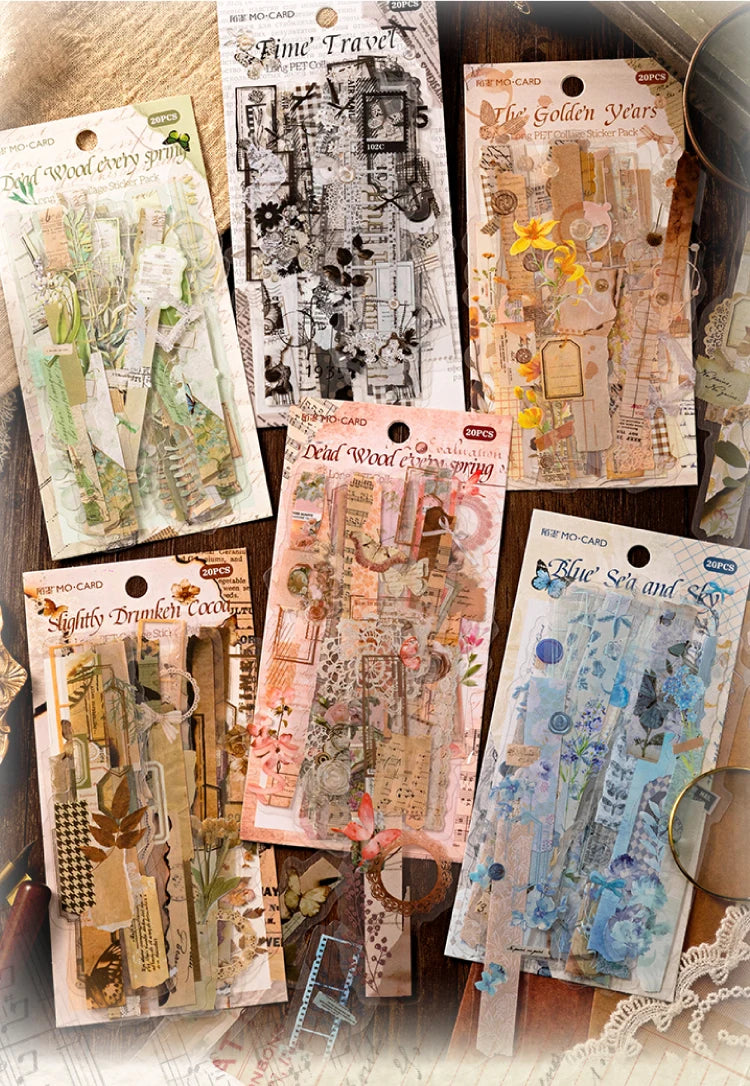 20-Piece Vintage Long Strip Sticker Set for Scrapbooking & Journaling