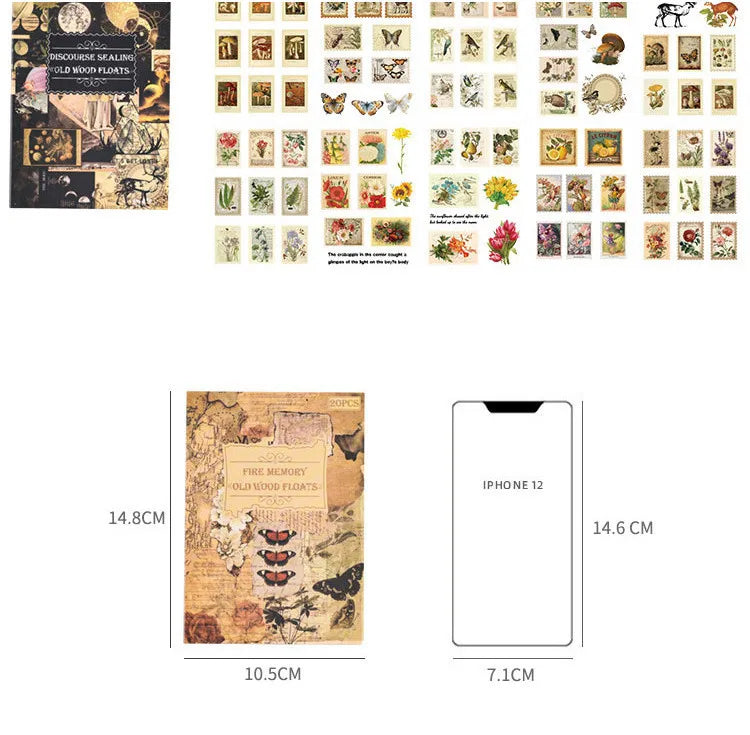 20-Sheet Vintage Scrapbooking Sticker Book for DIY Journals and Crafts