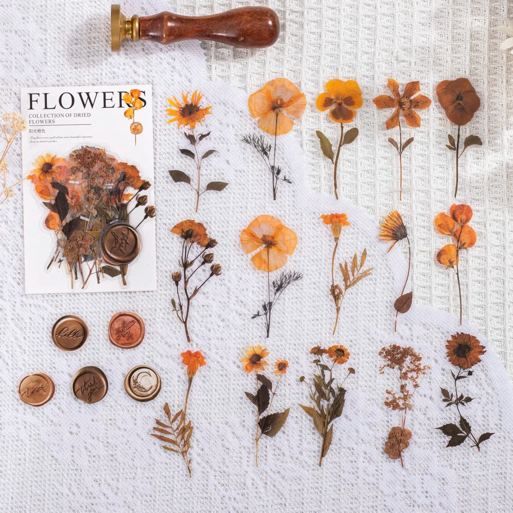 40-Piece Vintage Dried Flower & Leaf Sticker Set for Crafts