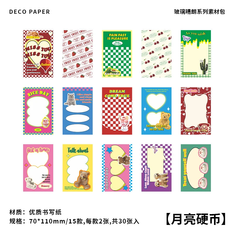 30-Piece Cute Retro Poster Paper Set for Scrapbooking & Journaling