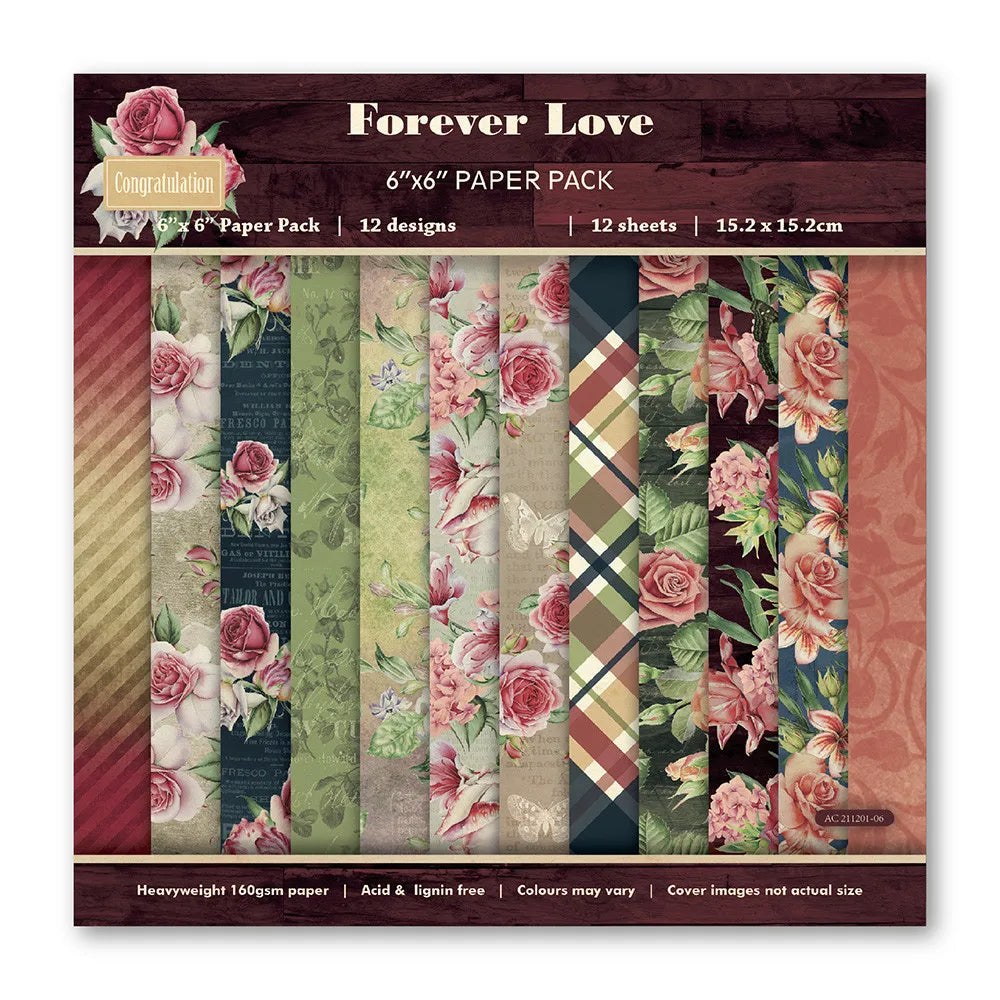 12-Sheet Vintage Flower Paper Pad for Scrapbooking & DIY Crafts