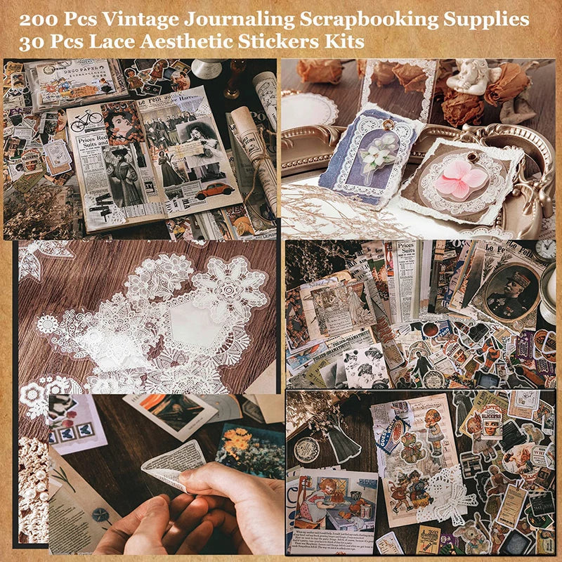 230-Piece Vintage Scrapbooking & Journaling Set for DIY Crafts