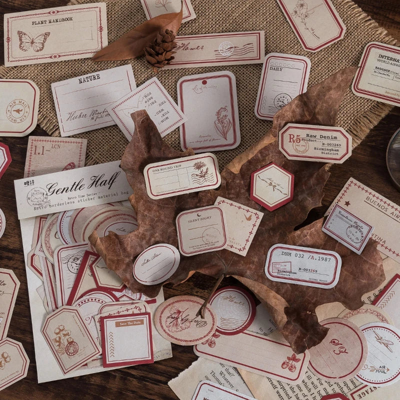 50-Piece Vintage Sticker Set for Scrapbooking, Journaling, and Crafts
