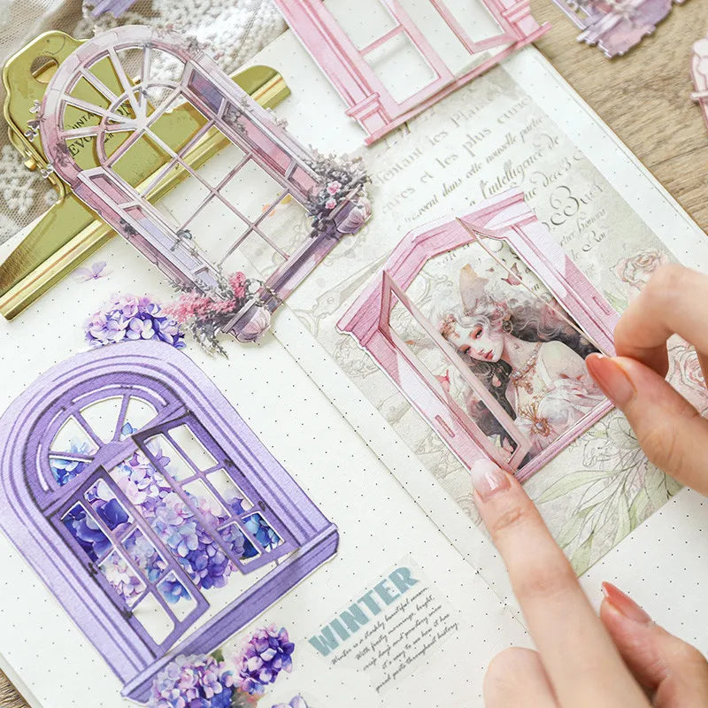 10pcs Window Flower Collage Paper Set for Scrapbooking & Journals