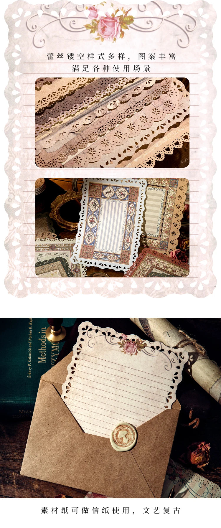 10-Piece Vintage Floral Lace Paper Set for Scrapbooking and Crafting
