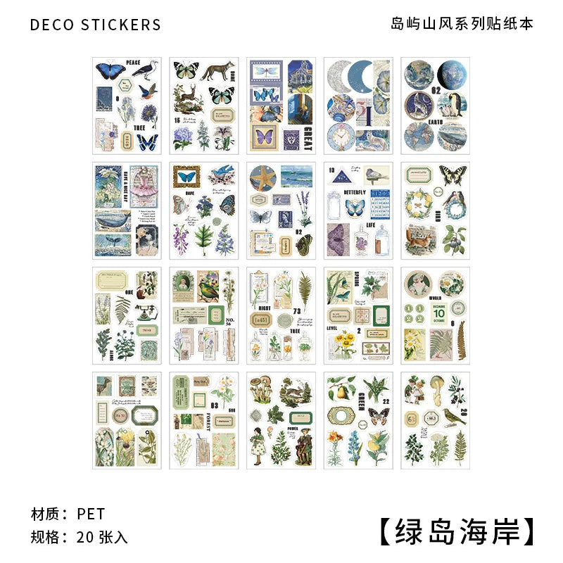 20-Piece Vintage Plant & Mushroom Stickers for Scrapbooking and Crafts