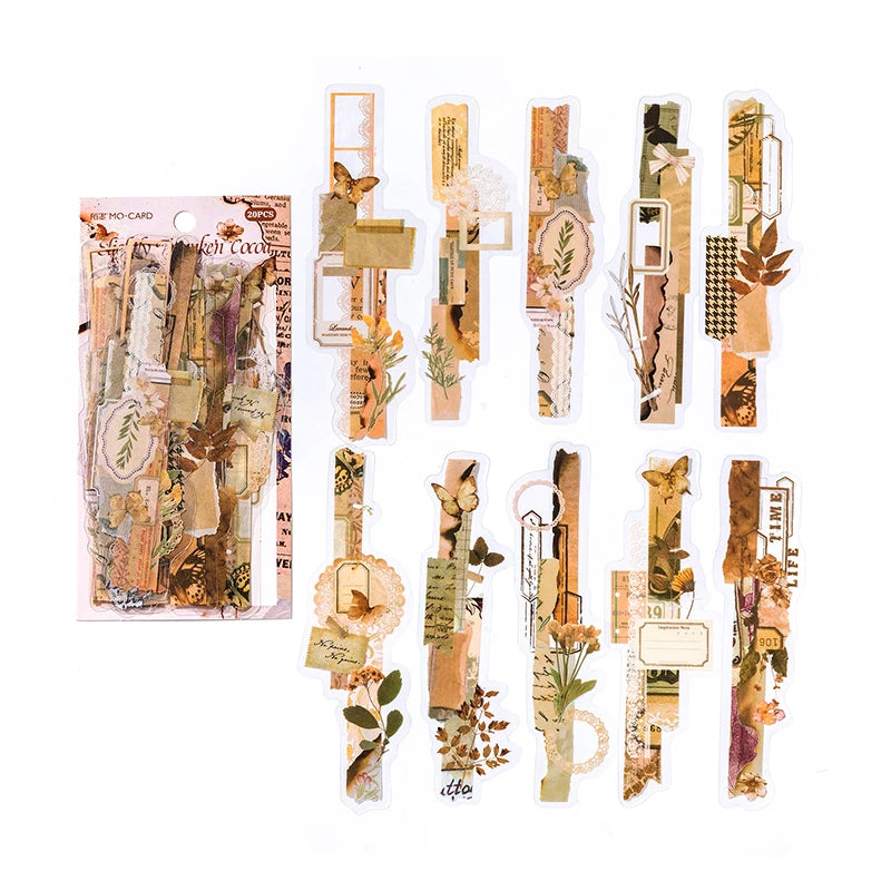 20-Piece Vintage Long Strip Sticker Set for Scrapbooking & Journaling