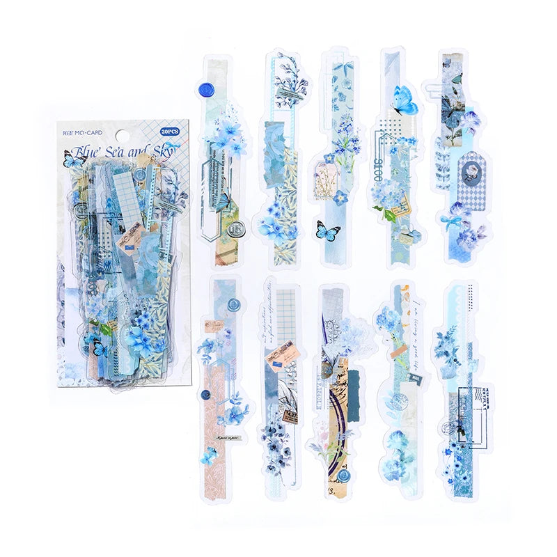 20-Piece Vintage Long Strip Sticker Set for Scrapbooking & Journaling