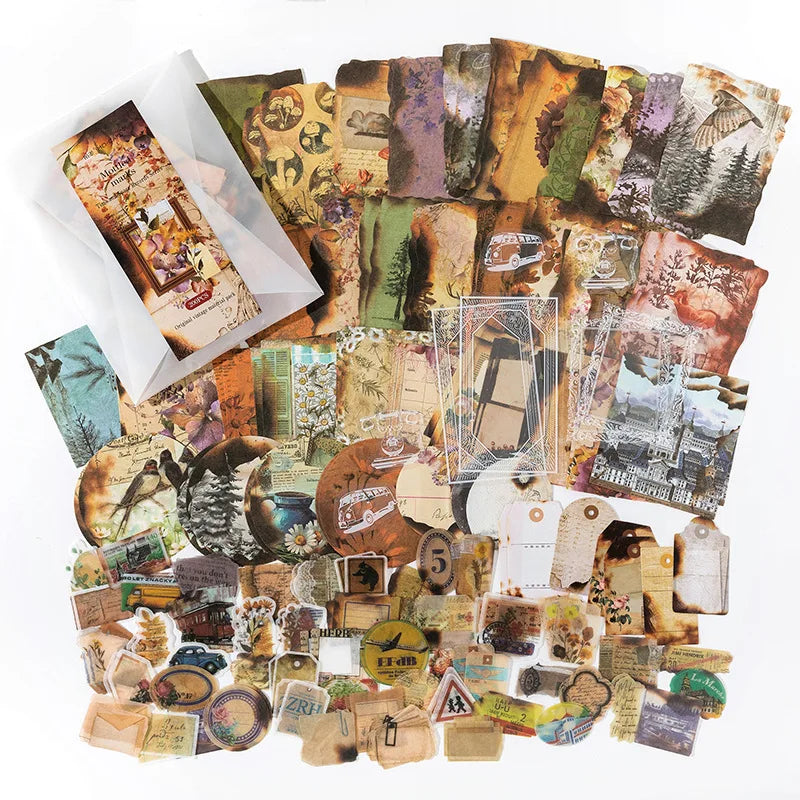 200-Piece Vintage Sticker and Paper Set for Creative Projects